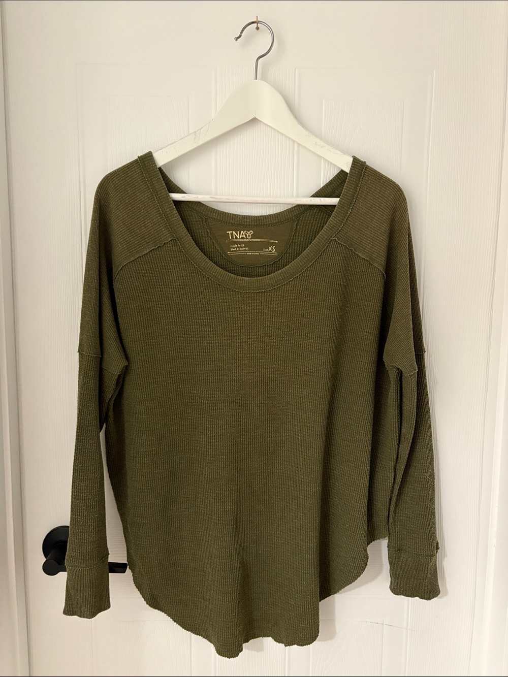 TNA Olive Waffle Knit Long Sleeve Top
